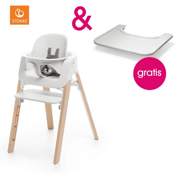 STOKKE® Steps™ Hochstuhl Weiß Buche Natur Inkl. Baby Set Weiß + Gratis Tray Weiß 2 STOKKE® Steps™ Hochstuhl Weiß Buche Natur Inkl. Baby Set Weiß + Gratis Tray Weiß